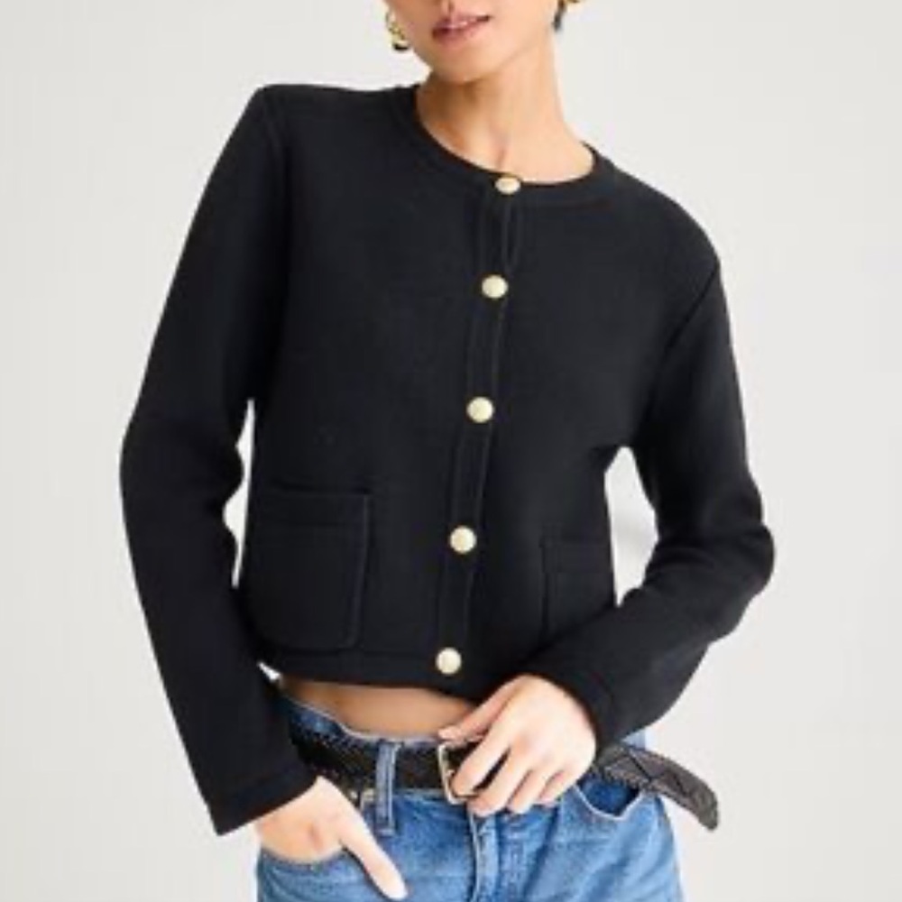 J. Crew Emilie Patch Pocket Lady Jacket Cardigan Black Gold Button Medium